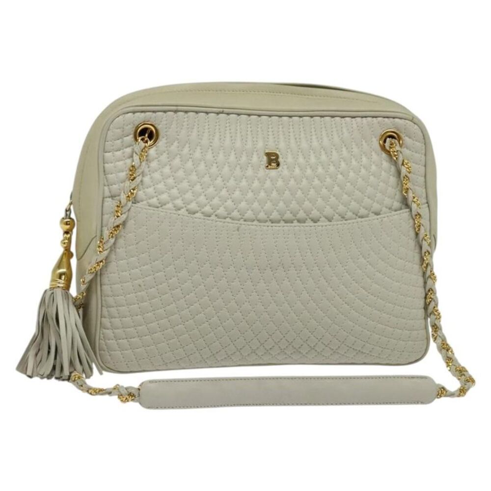Bally Vintage Chain Quilted Leather Ecru Leather Shoulder Bag Bag